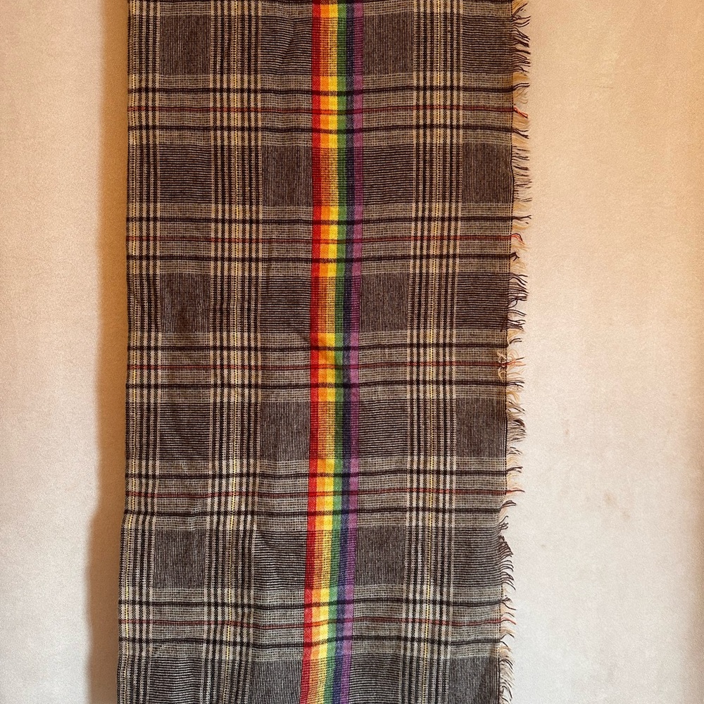 Plaid Scarf with Rainbow Stripe. New no tags. Approx size: 72”x31”
